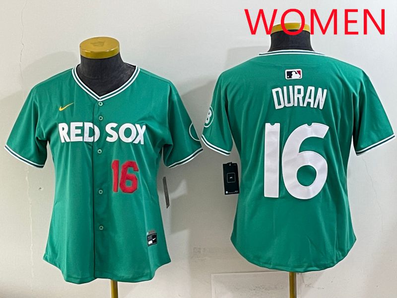 Women 2025 Boston Red Sox #16 Duran Dark Green Joint Name Nike MLB Jersey style 3